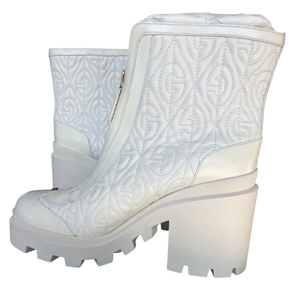 Gucci Women's G Rhombus Leather Mid-Heel Ankle Boots Size 42 NEW - Picture 6 of 16